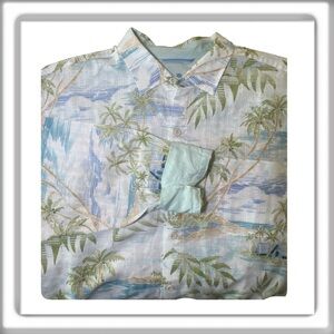 Tommy Bahama Relax Long Sleeve Linen Blend Button Down Shirt Flip Cuff Size XL
